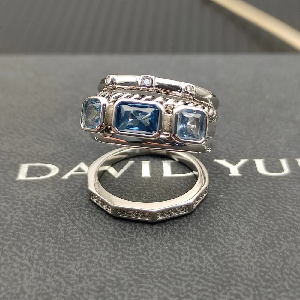 David Yurman Ring Set with Blue Gemstones